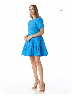 TART Hestia Cotton French  Blue Puff-Sleeve Tiered Mini Dress medium